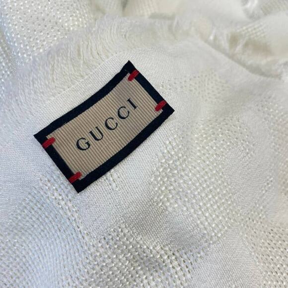 GUCCI Scarf White Cream GG Logo Pattern Large Shawl Big Size - Picture 4 of 5